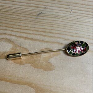 Vintage Gold Tone Lily Enamel Lapel Stick Pin